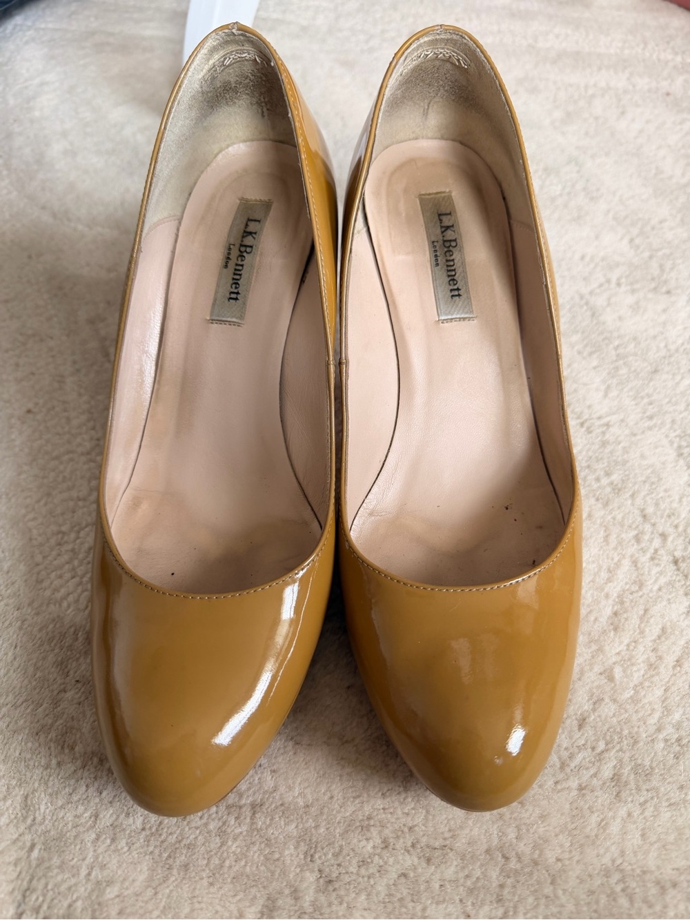 LK Bennett Beige Patent Round-Toe Pumps